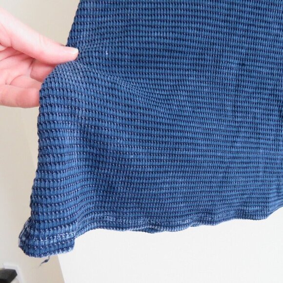 ABLE Distressed Blue Waffle Knit Crochet Cuff Swing Dress Boho Casual - Size S - Picture 8 of 15